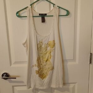 "FREE" BISOU BISOU Ivory and Metallic Gold Tank Top